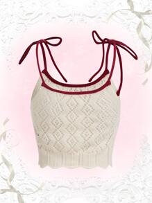 ROMWE Kawaii Áo dệt kim nữ Thắt nút Tương phản ràng buộc Rau quả Giải trí - Màu be - Xem 2
