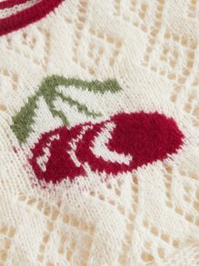 ROMWE Kawaii Áo dệt kim nữ Thắt nút Tương phản ràng buộc Rau quả Giải trí - Màu be - Xem 3