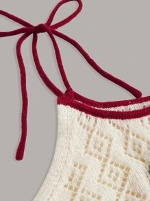 ROMWE Kawaii Áo dệt kim nữ Thắt nút Tương phản ràng buộc Rau quả Giải trí - Màu be - Xem 4