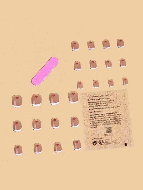 Instantly Upgrade Your Look with 24pcs Short Square Heart Print Fake