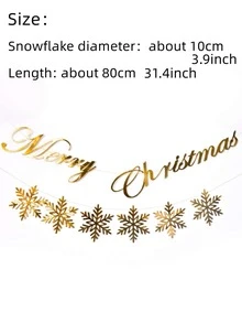 2pcs Christmas Metallic Letter & Snowflake Decor Pull Flag - Gold - View 3
