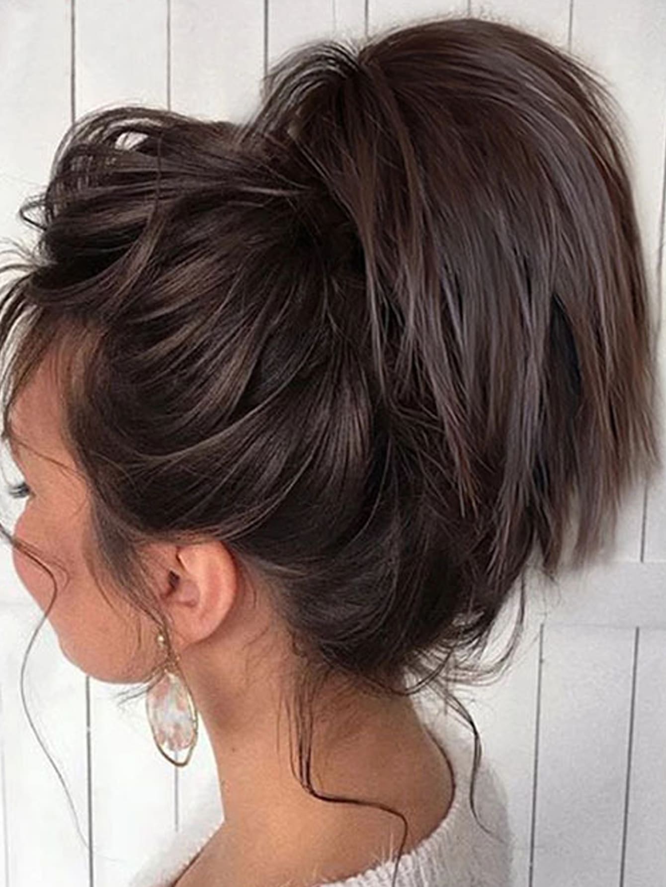 Short Straight Synthetic Hair Bun - Brown - View 1