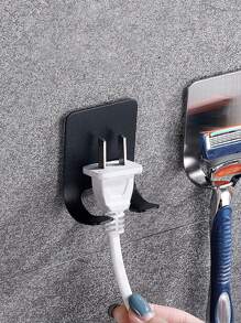 1pc Stainless Steel Shaver Holder, Black Wall Mounted Plug Head Rack For Home - Black - View 1