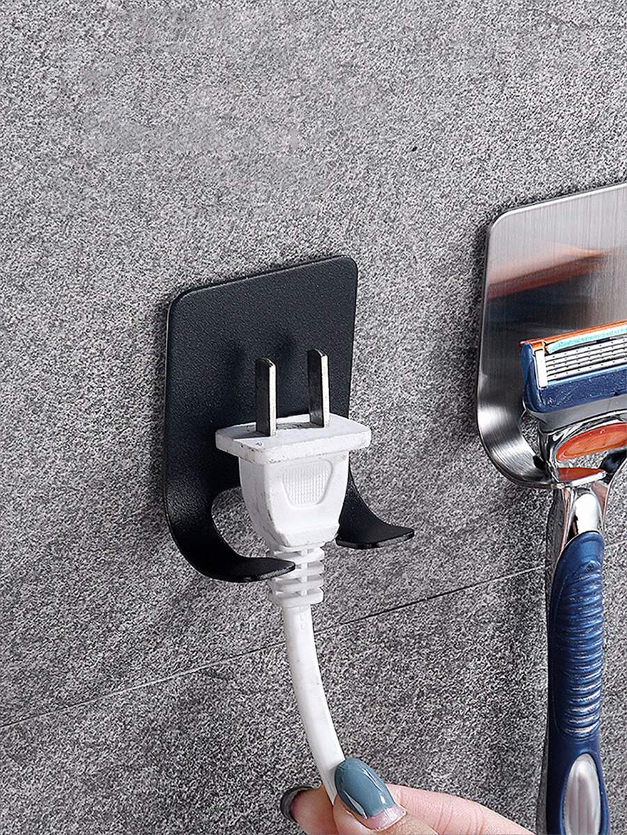 1pc Stainless Steel Shaver Holder, Black Wall Mounted Plug Head Rack For Home - Black - View 1
