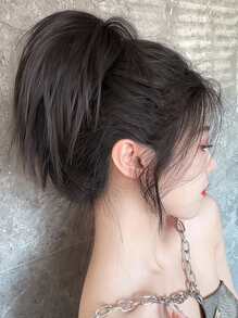 Short Straight Synthetic Hair Bun - Brown - View 6