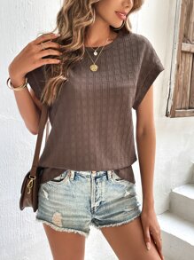 INAWLY Solid Batwing Sleeve Tee - Coffee Brown - View 3
