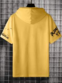 Manfinity EMRG 男士潑墨和字母圖案抽繩連帽T恤 - 黃色 - 查看 2