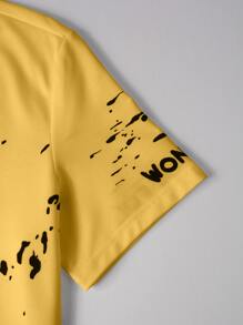 Manfinity EMRG 男士潑墨和字母圖案抽繩連帽T恤 - 黃色 - 查看 5