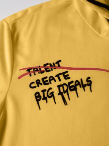 Manfinity EMRG 男士潑墨和字母圖案抽繩連帽T恤 - 黃色 - 查看 6