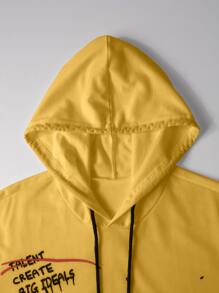 Manfinity EMRG 男士潑墨和字母圖案抽繩連帽T恤 - 黃色 - 查看 3