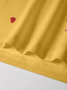 Manfinity EMRG 男士潑墨和字母圖案抽繩連帽T恤 - 黃色 - 查看 7