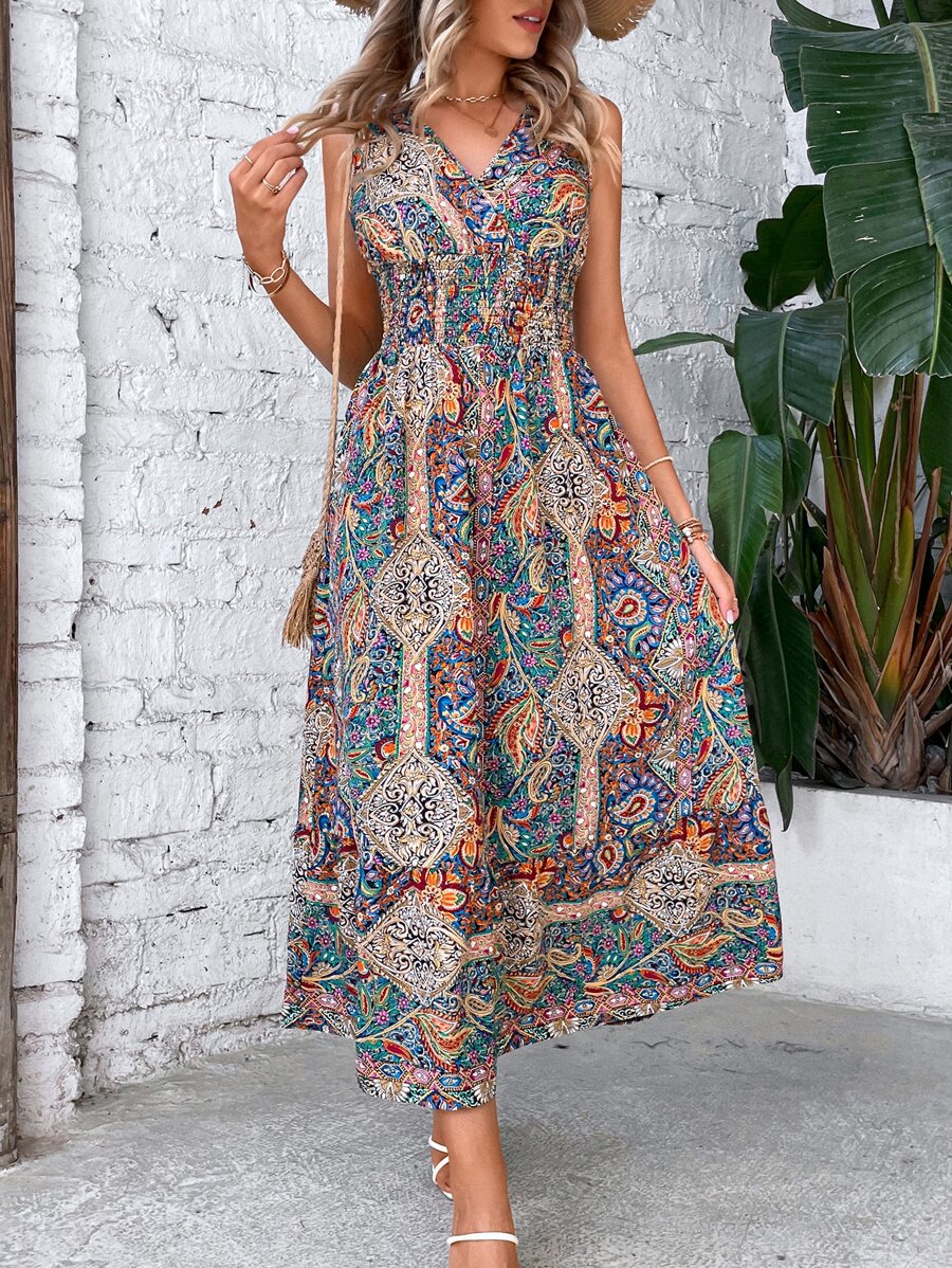 Breezaya Đầm Trọn gói Dải chun Hoa Paisley Boho - Nhiều màu - Xem 1