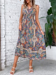 Breezaya Đầm Trọn gói Dải chun Hoa Paisley Boho - Nhiều màu - Xem 3