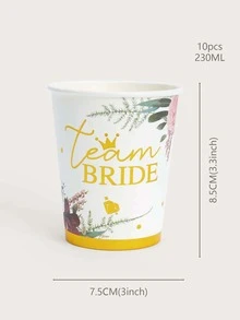 10入組花和標語圖案一次性杯子 - 彩色 - 查看 5