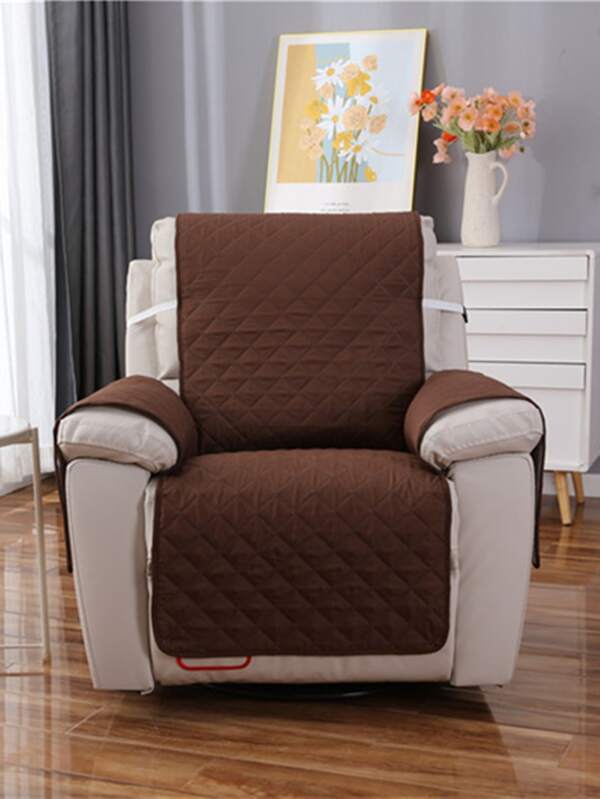 1pc Solid Color Recliner Cover, Quilted Coffee Brown Recliner Slipcover