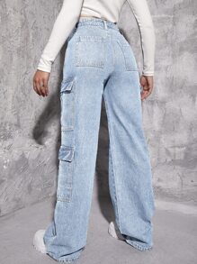 SHEIN ICON Jeans cargo con bolsillo lateral con solapa - Lavado ligero - Ver 2