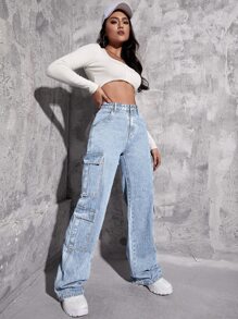 SHEIN ICON Jeans cargo con bolsillo lateral con solapa - Lavado ligero - Ver 5