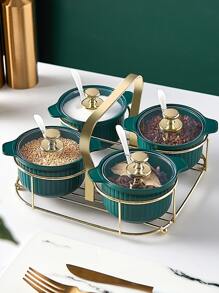 1套 4 合 1 香料罐，帶勺子，廚房調味容器