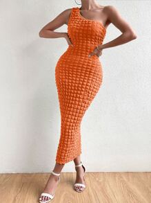 SHEIN Privé Đầm màu trơn Thanh lịch - trái cam - Xem 5