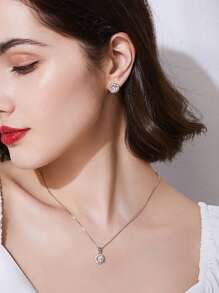 rakol 4pcs/set Glamorous Cubic Zirconia Decor Jewelry Set For Women For Daily Decoration For Party Banquet Wedding - Silver - View 3