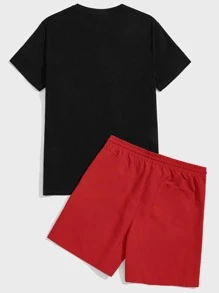 Manfinity VCAY Men Cotton Cartoon Graphic Tee & Drawstring Waist Shorts - Multicolor - View 2