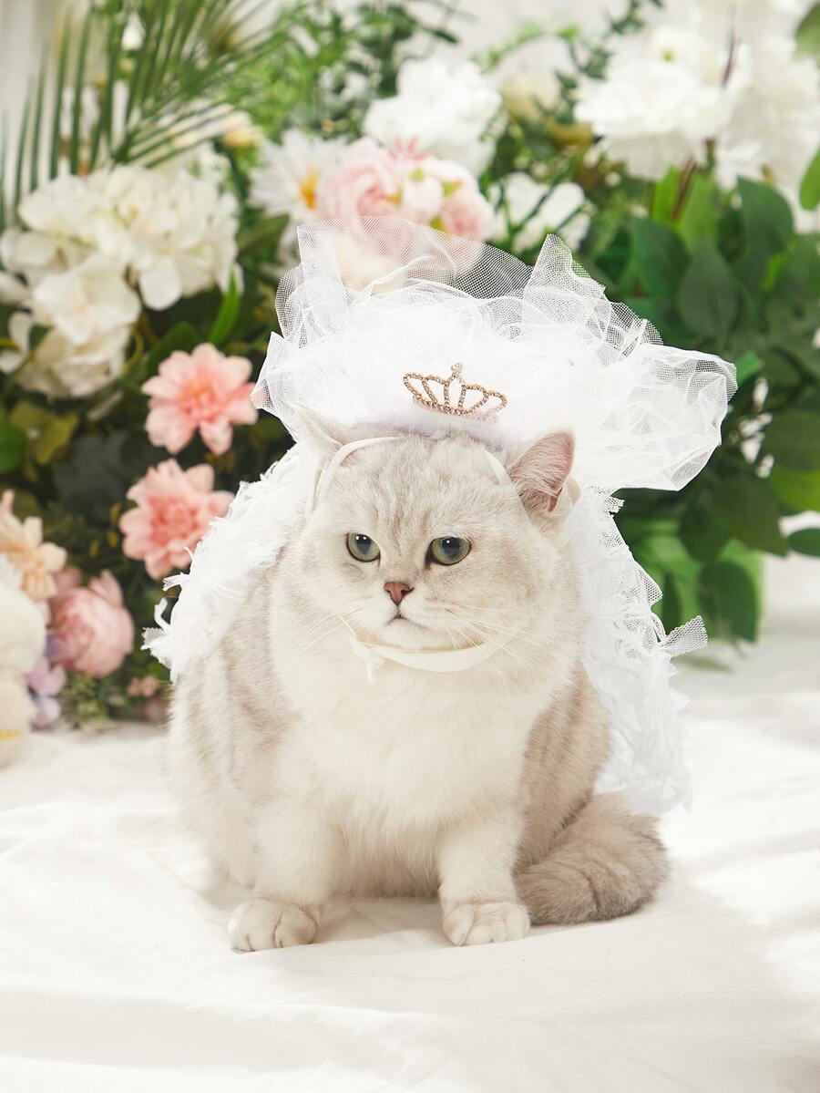 ABLAZE ZAI 1入組皇冠裝飾寵物頭飾適用於狗狗和貓適合婚禮