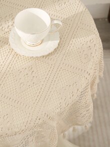 1入組米色裝飾桌布鏤空流蘇家居裝飾桌布 - 米色 - 查看 7