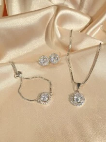 rakol 4pcs/set Glamorous Cubic Zirconia Decor Jewelry Set For Women For Daily Decoration For Party Banquet Wedding - Silver - View 2