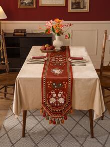 1入組豪華家居裝飾桌布，餐廳流蘇桌布 - 駝色 - 查看 1