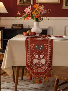 1入組豪華家居裝飾桌布，餐廳流蘇桌布 - 駝色 - 查看 3