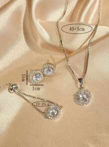 rakol 4pcs/set Glamorous Cubic Zirconia Decor Jewelry Set For Women For Daily Decoration For Party Banquet Wedding - Silver - View 7