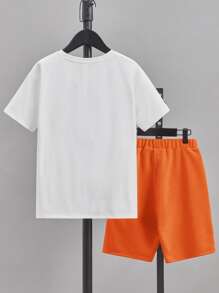 SHEIN 青少年男孩卡通角色印花T恤和短褲，夏季 - 橘色 - 查看 2