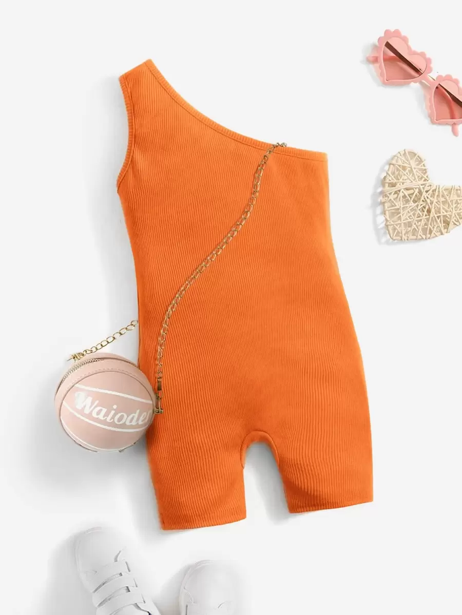 SHEIN Baby Girl One Shoulder Ribbed Knit Romper Without Bag