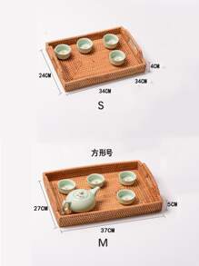 1 pieza Bandeja de ratán, bandeja de almacenamiento de alimentos de diseño tejido para el hogar - Caqui - Ver 2