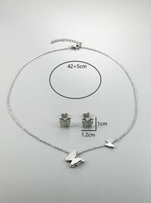 3pcs Women's 18K Gold Plated Stainless Steel Sandblasted Butterfly Necklace And Earrings Set, Ideal For Birthday/Mother's Day/Valentine's Day, Dance Party Jewelry, Bohemian/Holiday/Wedding Season Valentines - Silver - View 4