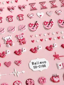 Beauty Sticker 1 tấm Nhãn dán móng tay họa tiết gấu & trái tim - Nhiều màu - Xem 2