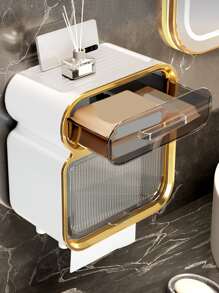 1pc Wall Mounted Toilet Paper Holder, Green Plastic Tissue Container For Home - Green - View 2