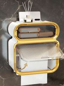 1pc Wall Mounted Toilet Paper Holder, Green Plastic Tissue Container For Home - Green - View 6