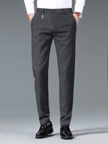 Men Slant Pocket Suit Trousers - Black - View 1