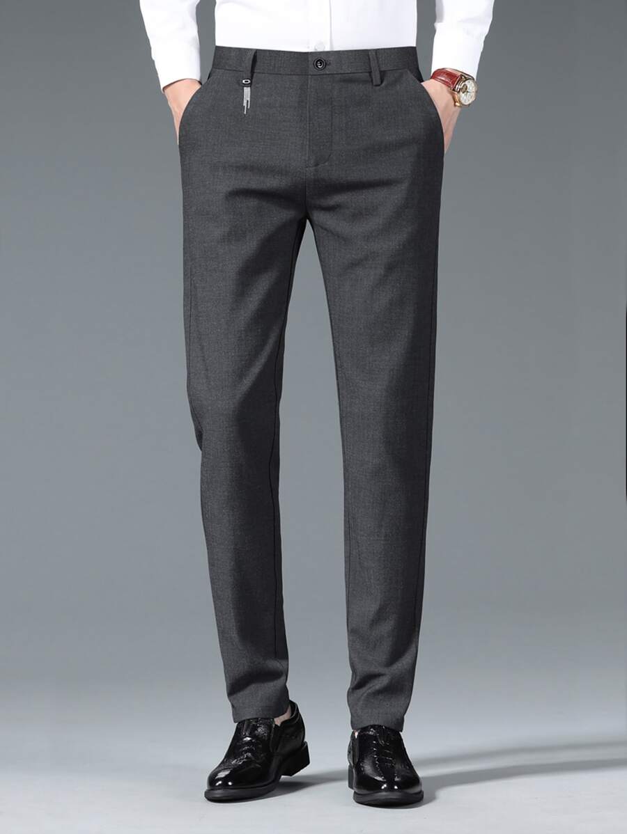 Men Slant Pocket Suit Trousers - Black - View 1