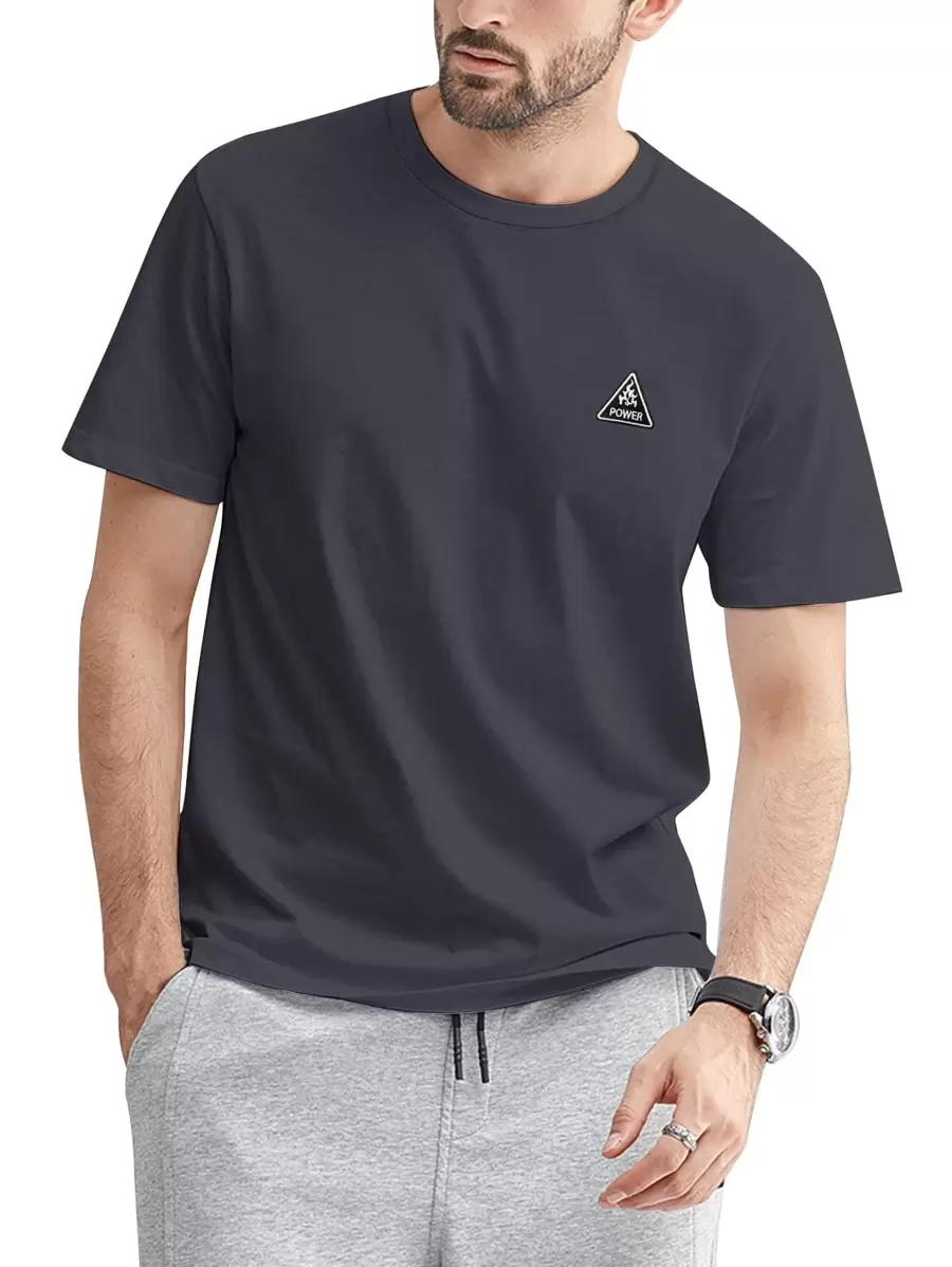 男士字母貼布T恤 - 深灰色 - 查看 1