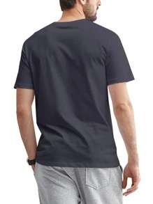 男士字母貼布T恤 - 深灰色 - 查看 2