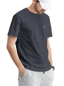 男士字母貼布T恤 - 深灰色 - 查看 3