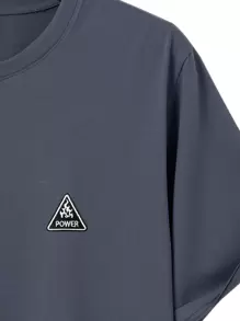 男士字母貼布T恤 - 深灰色 - 查看 7