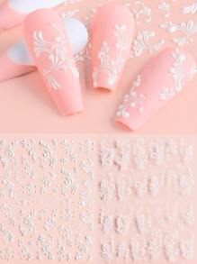 FULL BEAUTY 2张花卉图案美甲贴纸 - 白色 - 查看 1