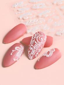 FULL BEAUTY 2张花卉图案美甲贴纸 - 白色 - 查看 6