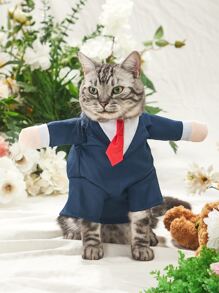 1pc Dog Suit With Fake Hands For Standing, Pet Wedding Clothes Teddy Bichon Small & Medium Size Dog Shirt Western Suit Halloween Halloween Costumes - Royal Blue - View 1