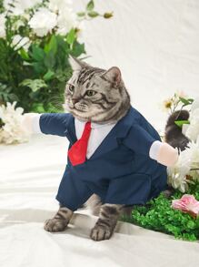 1pc Dog Suit With Fake Hands For Standing, Pet Wedding Clothes Teddy Bichon Small & Medium Size Dog Shirt Western Suit Halloween Halloween Costumes - Royal Blue - View 3