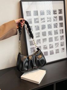 New Fashion Retro Commuting Black Simple Ruched Shoulder Cloud Bag, Japanese Bag, Retro Inspired Vintage Bag For Women, Street & Japanese Bag For Women