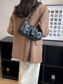 New Fashion Retro Commuting Black Simple Ruched Shoulder Cloud Bag, Japanese Bag, Retro Inspired Vintage Bag For Women, Street & Japanese Bag For Women